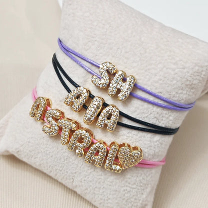 Customized Diamond Studded 26 Letter Bracelet with Copper Gold-Plated Name Bracelet and First Letter Jewelry Gift