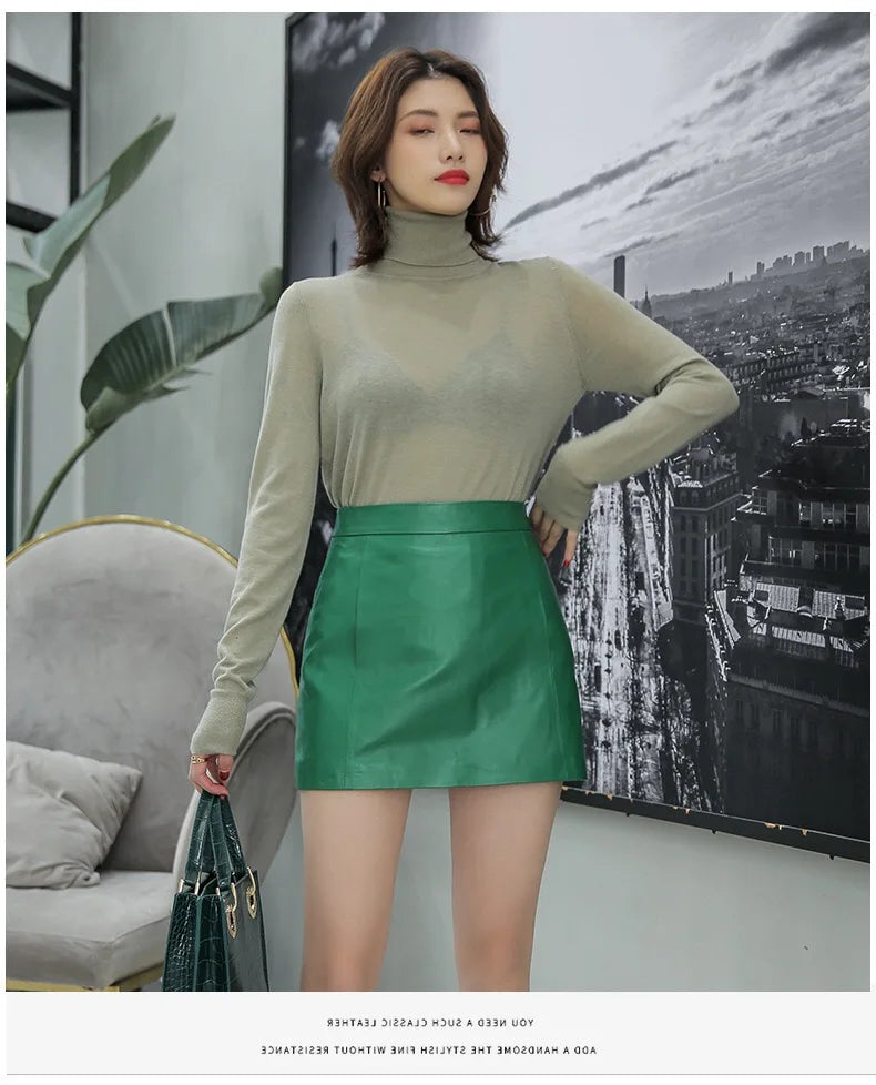 Sheepskin Leather Skirt Women 2026 Fashion New High Waist Skirt Spring Autumn Slim Mini Skirt Genuine Leather Shorts Boots Y2k