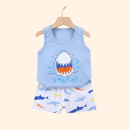 2PCS Children Clothing Vest Suit Children's Sets Summer Cotton T-Shirts Shorts Boys Girls Sleeveless Kids Clothes for Baby