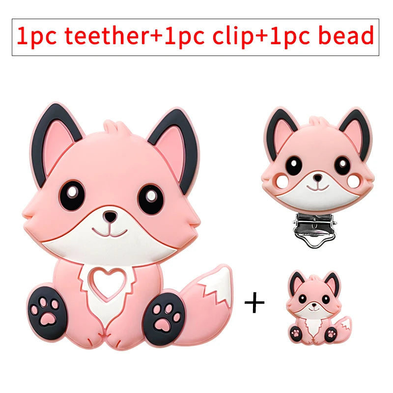 1/3/10pcs New Silicone Teether Cartoon  Squirrel Head Animal Food Grade DIY Baby Teething Teether Toy Accessories Ring