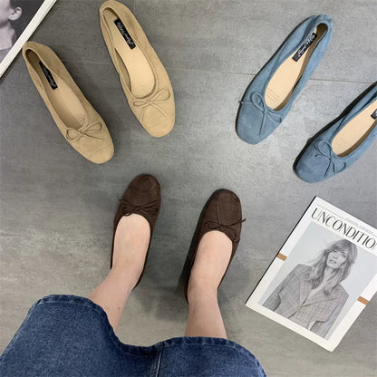 2025 Soft Sole Leopard Shoes Woman Bowtie Flock Ballet Flats Barefoot Loafers Ladies Daily Mocassines Slip On Dress Office Shoes