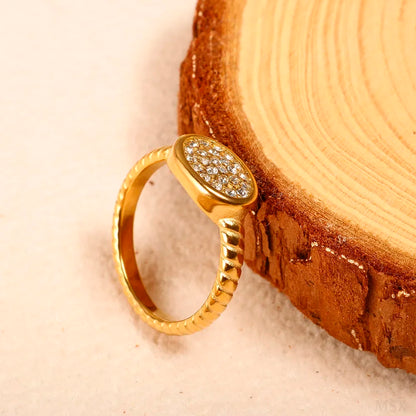 Personality Round Beads Ring Band Small Clear Crystal Zircon Waterproof Stainless Steel Gold Rings Simple Granular Fine Jewelry