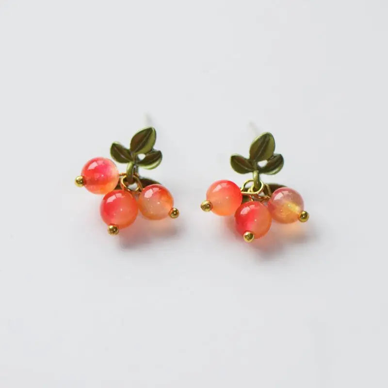 Cute Berries Earring Creative Berry And Leaves Design Beaded Earrings For Gifts Wholesale Cute Fruit Earrings Custom Packaging