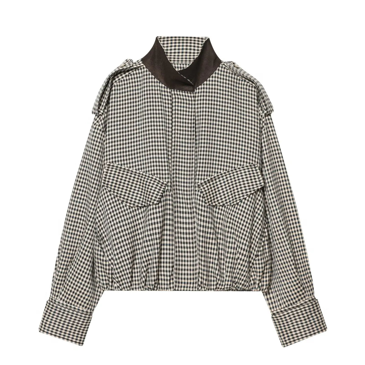 HH 2026 Women Spring Skirt Suit Stand Collar Single Breasted Casual Plaid Bomber Jacket+Side Zipper Splicing Pleated Midi Dress