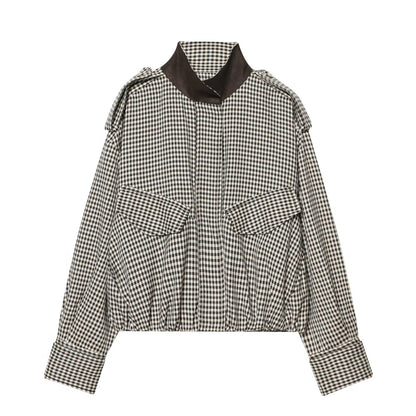 HH 2026 Women Spring Skirt Suit Stand Collar Single Breasted Casual Plaid Bomber Jacket+Side Zipper Splicing Pleated Midi Dress