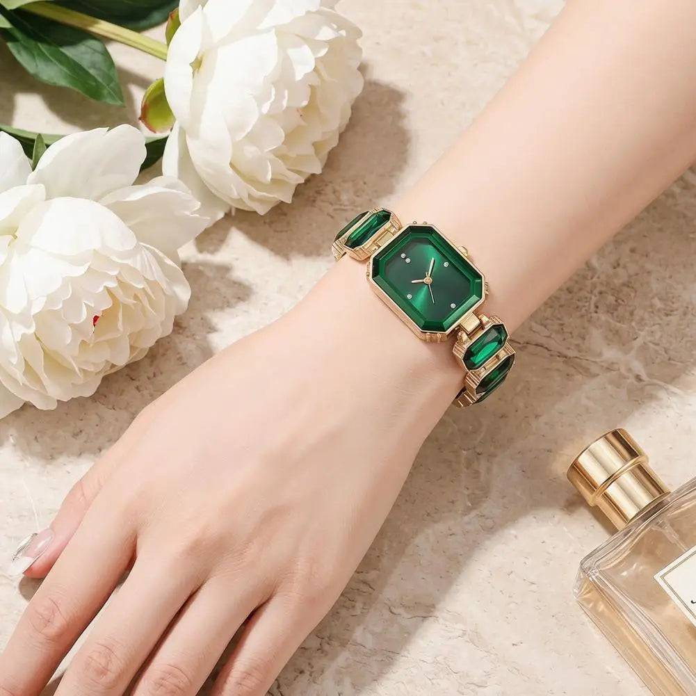 Ladies Bracelet Quartz Watch Sparkling Rhinestone Rectangular Dial Watch Faux Diamond Bracelet Wristwatch For Jewelry Timepiece