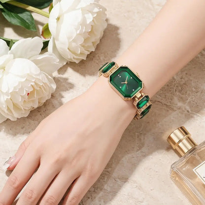 Ladies Bracelet Quartz Watch Sparkling Rhinestone Rectangular Dial Watch Faux Diamond Bracelet Wristwatch For Jewelry Timepiece