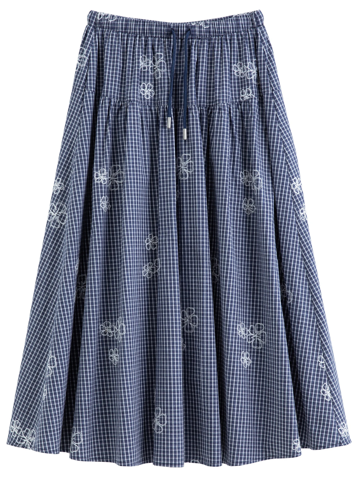DUSHU 2026 Fall Women's Chic Elastic High Waist Plaid Embroidered A-Line Skirt - Flattering Versatile Style for Daily Wear