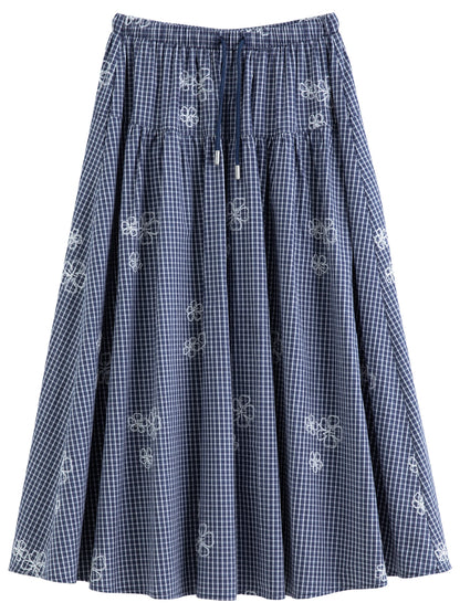 DUSHU 2026 Fall Women's Chic Elastic High Waist Plaid Embroidered A-Line Skirt - Flattering Versatile Style for Daily Wear