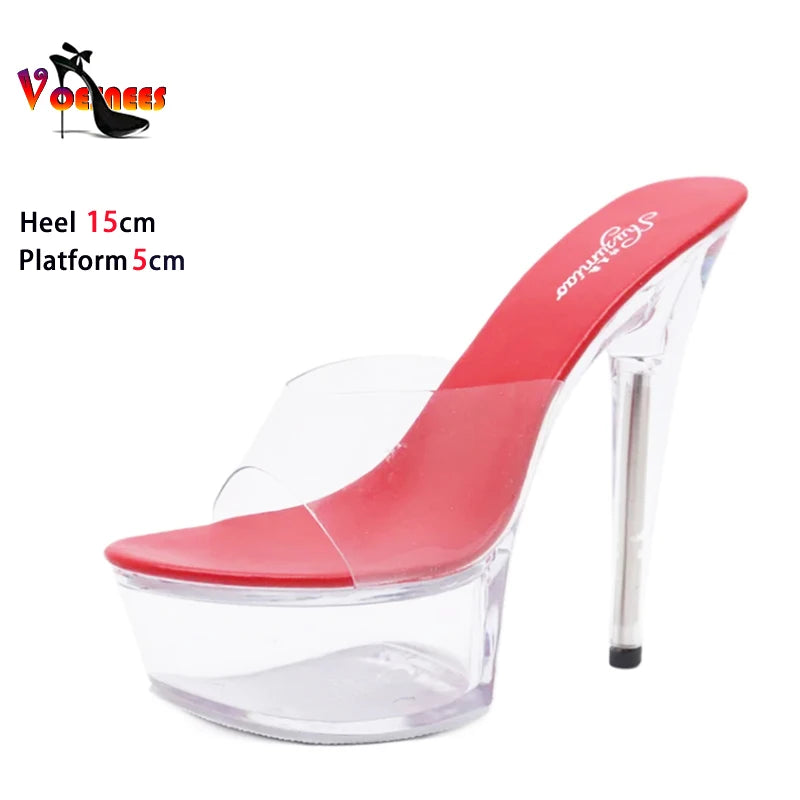 Shoe for Party Club Stripper Heels Women Shoes Platform High Heels Sandals Clear Sexy Pole Dance 15cm High Plus Size Slippers