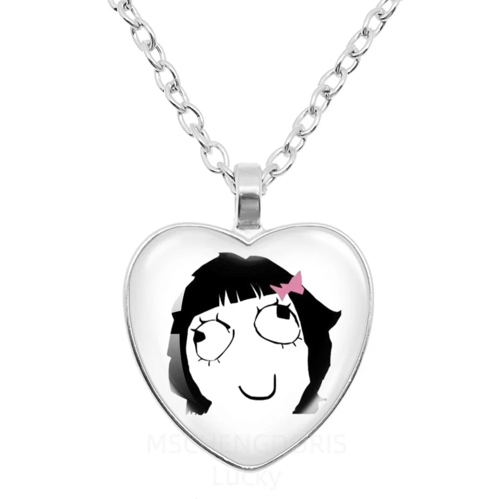 Rage Comic Necklace Derp Face Trollface Funny Meme Cartoon Glass Heart Shape Pendant Chain Necklace Charm Jewelry Collect Gift