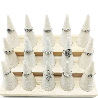 30pcs/Lot Mix Style Pearl Silver Color Finger Rings Animal Snake Chain Hollow Leaf Party Jewelry Girl Love Butterfly Flower Gift
