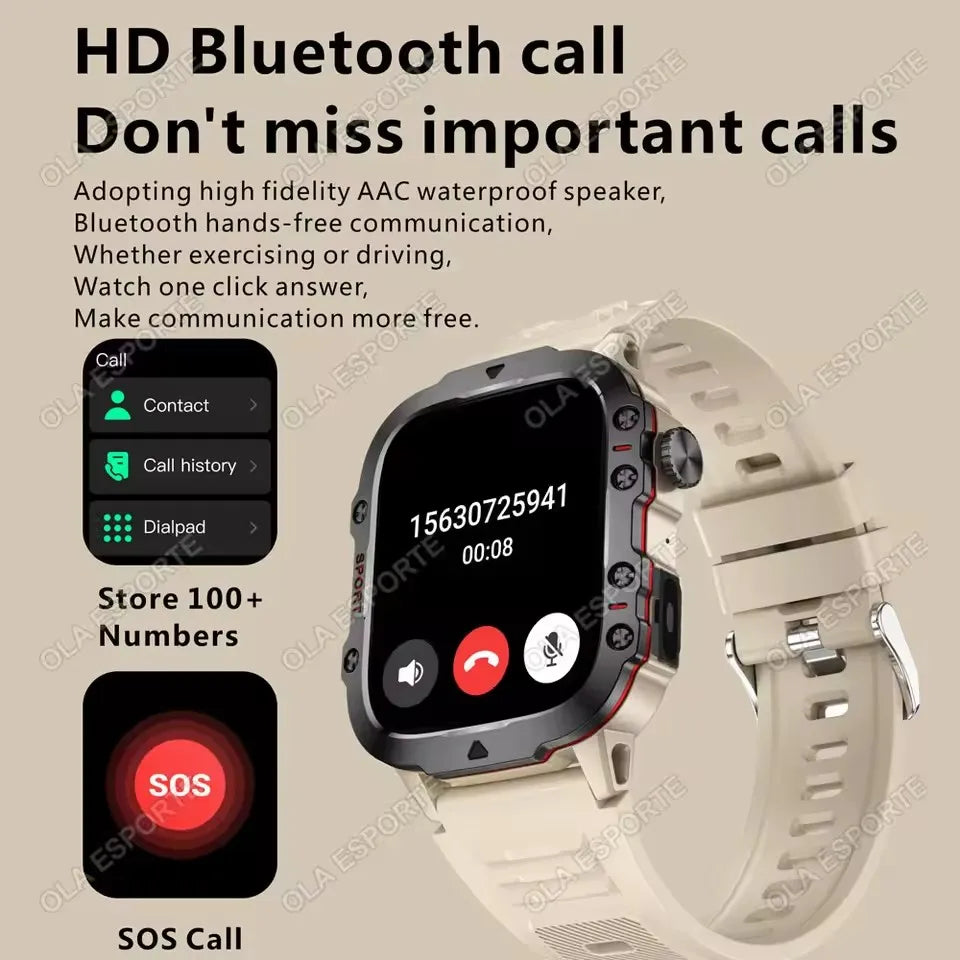 2026 New Rugged Military GPS Smart Watch Men Bluetooth Call Health Monitoring Sports 5ATM Waterproof Smartwatches Man Pk Ht22