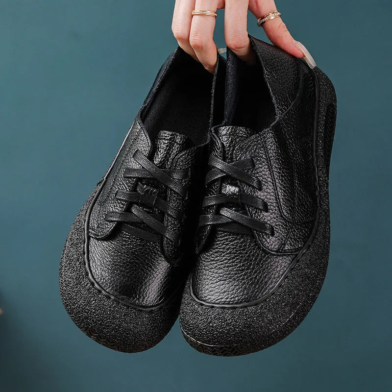 Lace Up Genuine Leather Shoes New Women's Soft Moccasins Woman Convertible Wide Fit Loafers Mom Oxfords Flats Ladies Flat Shoes