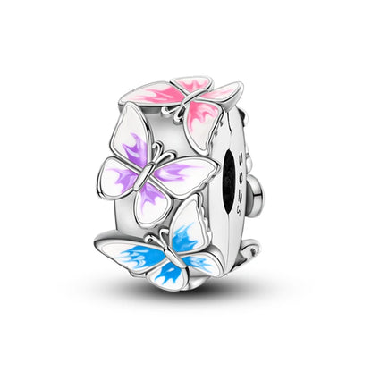 Original 925 Sterling Silver Clip Charm Inlaid Zircon Cat Butterfly Charm Silicone Spacer Beads For Women Bracelet DIY Jewelry