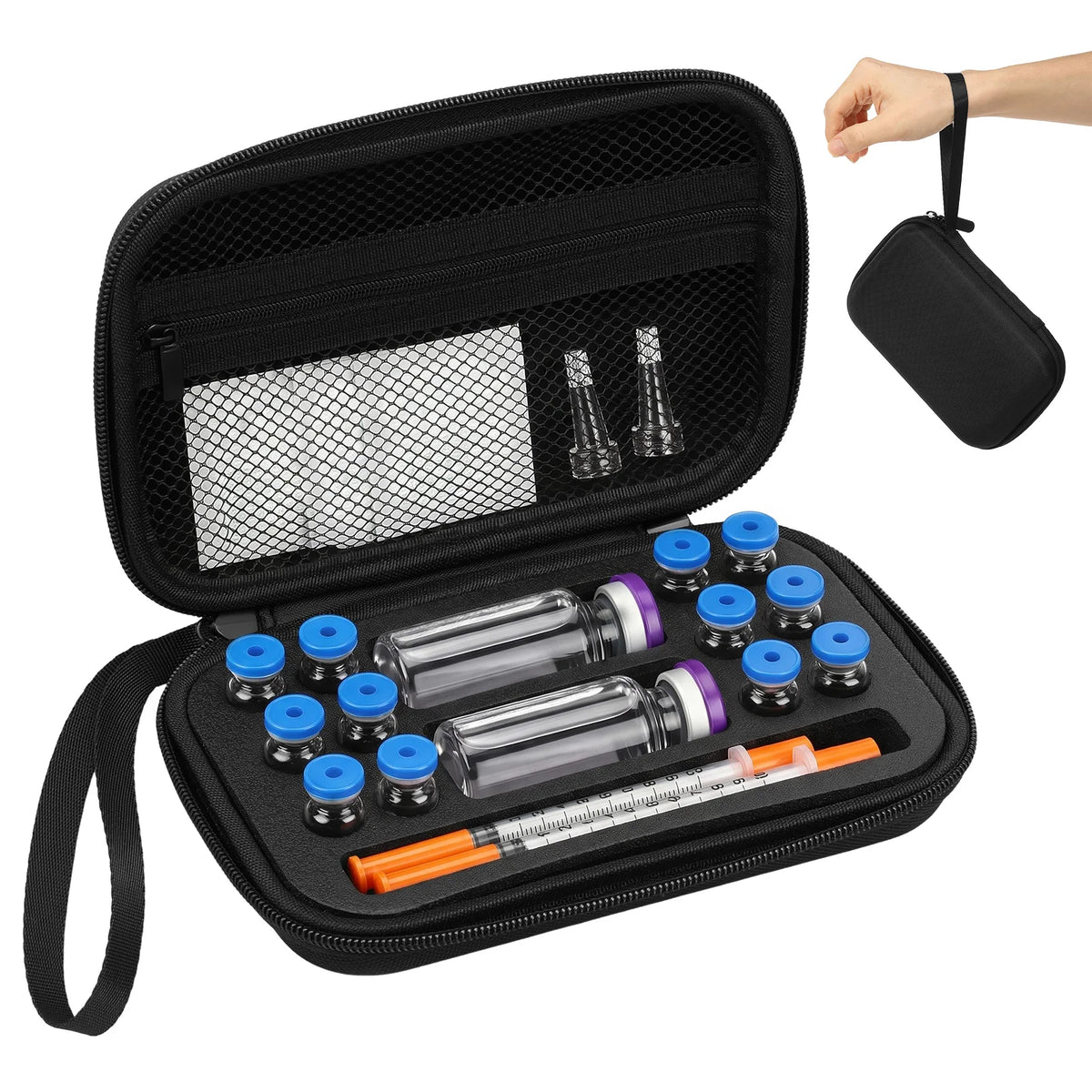 Insulin Vial Case 3ml 30ml Portable Medicine Organizer EVA Oxford Storage Box With Foam Slots For Travel Fridge Storage