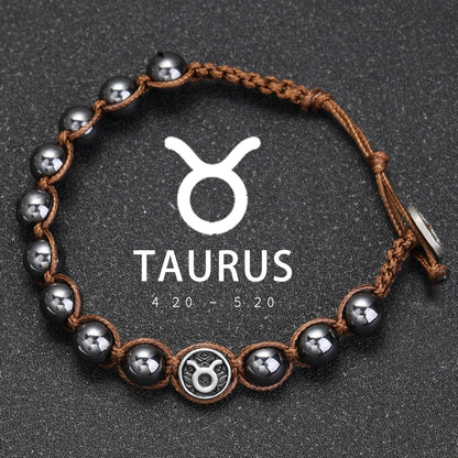 Hand Knitted 12 Zodiac Bracelets Hematite Stainless Steel Leo Libra Bracelet Couples Friendship Gifts Bracelets Jewelry
