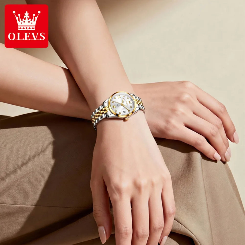 OLEVS Women Quartz Watch Small Dial Stainless Steel Ladies Wristwatch For Woman Waterproof Date Display Female Clock NO.7133