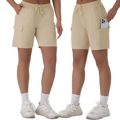 Loose Women Five-pointed Shorts with 4 Utility Pockets Summer Lightweight Quick-drying Cargo Shorts Outdoor Hiking Short