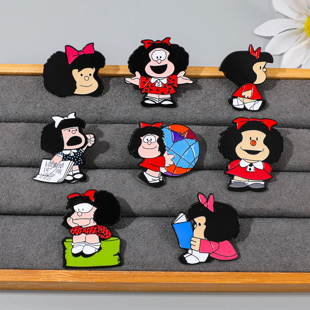 8 Pcs Anime Mafalda Cute Character Brooch Individuality Enamel Pin Backpack Clothing Jewelry Metal Badge Accessories Gift