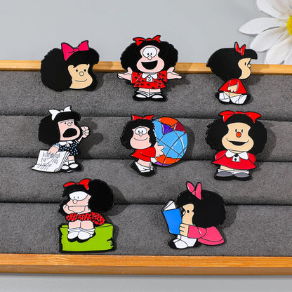 8 Pcs Anime Mafalda Cute Character Brooch Individuality Enamel Pin Backpack Clothing Jewelry Metal Badge Accessories Gift