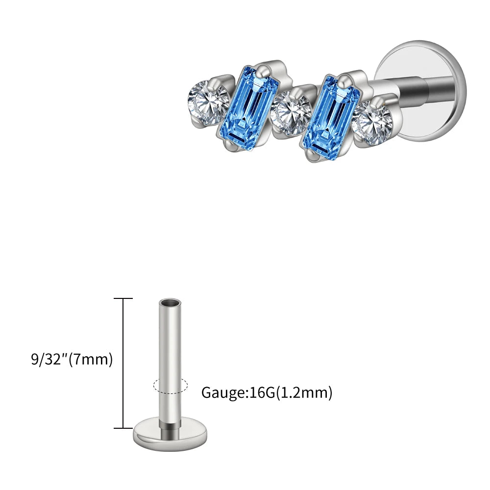 Right Grand ASTM F136 Titanium 16G Baguette CZ Climber Stud Earring Cluster Cartilage Helix Labret Stud Piercing Body Jewelry