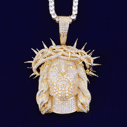 Bubble Letter Iced Out Ratten Jesus Necklace Pendant for Men Prong Setting Cubic Zirocnia Hip Hop Jewelry