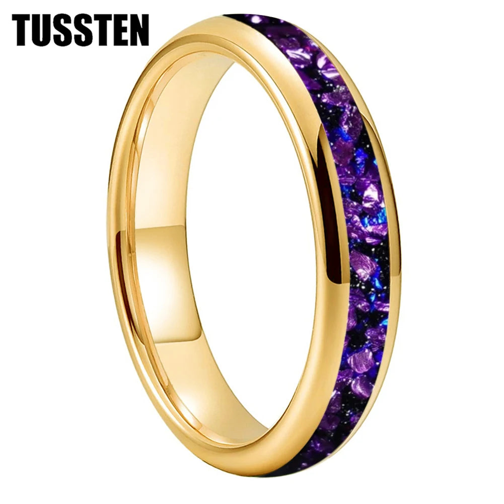 TUSSTEN 4/6/8MM Men's and Women's Wedding Tungsten Ring Galaxy Orion Nebula And Purple Crystal Stone Inlaid Comfortable Fit