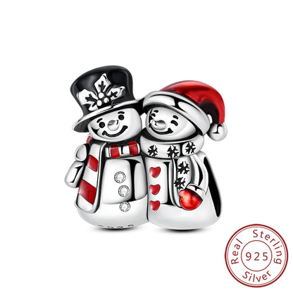 Original 925 Sterling Silver Charms Beads Winter Snowflake Snowman Igloo Penguin Pendant Fit Bracelet Charms Women Jewelry Gift
