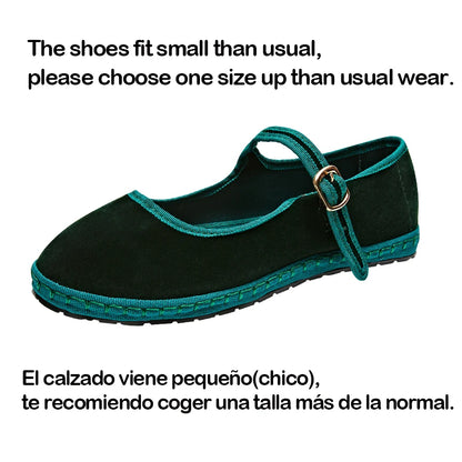 Gray Mary Jeans Flats Shoes Women Round Toe Hand Stitch Velvet Cloth Shoes Ladies Casual Soft Comfortable Ballet Shoes Loafers