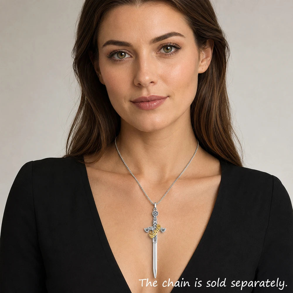 Large Sword With Crown Pendant Fashion Vintage Jewelry Europe 925 Sterling Silver Gift For Woman & Men