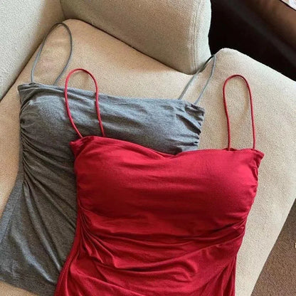 Summer Camisoles Tank Tops Women With Built In Bra  Strap Tanks Vest Sleeveless Tees Cropped Top Solid Color Casual Top