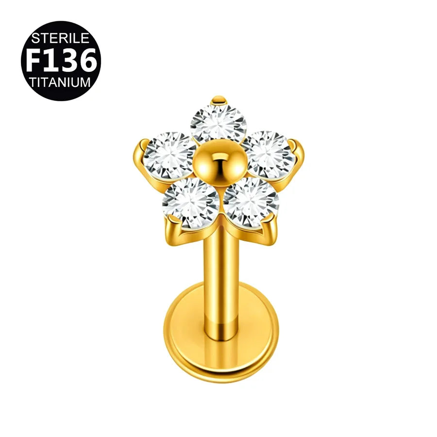 1/5PCS F136 Implant Titanium Earrings Stud,Trendy Flower Zirconia Cartilage Earrings,Tragus Conch Helix Piercing Jewelry