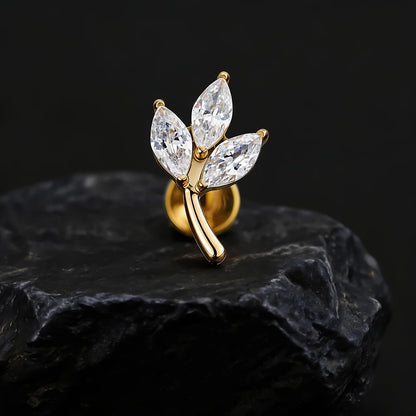 Right Grand ASTM F136 Titanium Triple Marquise CZ Cartilage Earring 16G Dainty Leaf Helix Tragus Stud Ear Piercing Jewelry