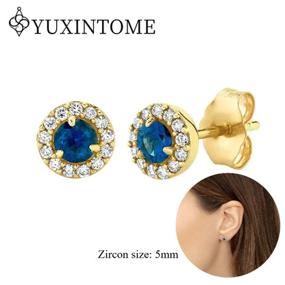 925 Sterling Silver Ear needles Crystal Zircon Small studs Earrings for Women gold-plated round Piercing Earrings New in 2022
