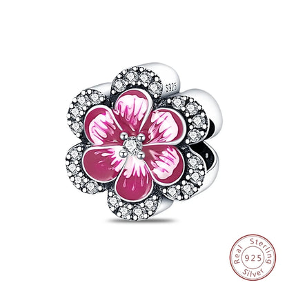 Spring Day 925 Sterling Silver Sunflower Azalea Peony Butterfly Flower Charms Beads Fit 3mm Bracelets DIY Fine Jewelry Making