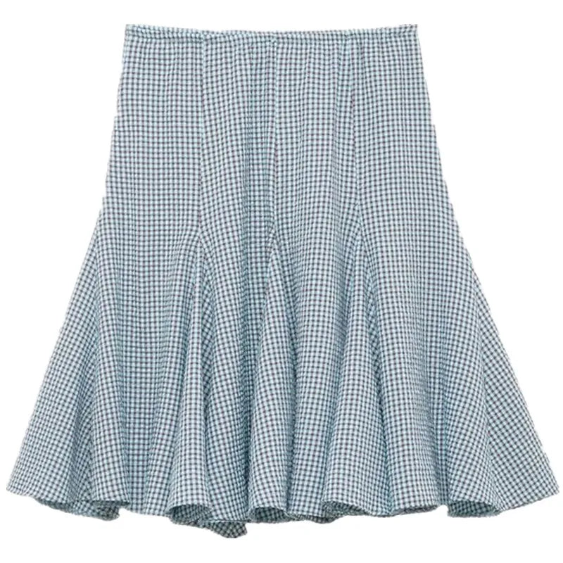 Low Waist Plaid  Cloth Half Skirt Spring New Arrival Women's Fashion Gingham Design Loose Fit Midi Skirt