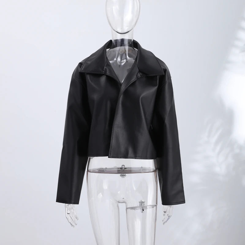 Casual Pu Leather Women's Jacket Chic Solid Long Sleeve Stand Collar Female Outwear 2026 Autumn Winter Street Short Lady Jacket