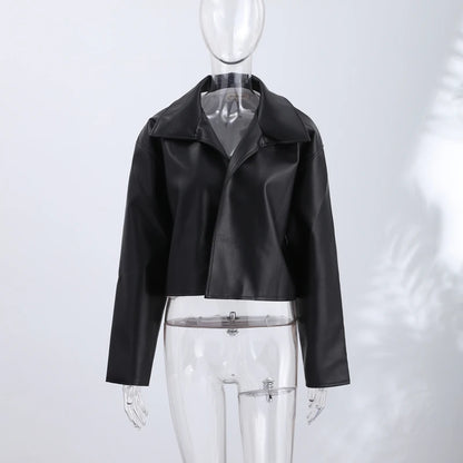 Casual Pu Leather Women's Jacket Chic Solid Long Sleeve Stand Collar Female Outwear 2026 Autumn Winter Street Short Lady Jacket