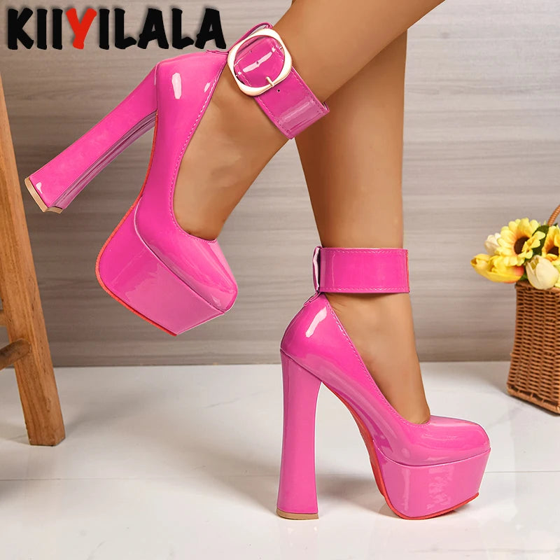 Women's Buckle-Strap Chunky Platform Pumps
