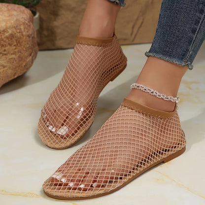 Women Summer Mesh Hollow Sandals Women Flats Shallow New Beach Shoes Comfort Retro Female Flat Shoes 35-43