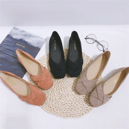 Flat Shoes for Women 2025 Spring New Square Head Velvet Flock Leather Loafers Women Flats Size 32 33 34 44 45 46 Zapatos Mujer