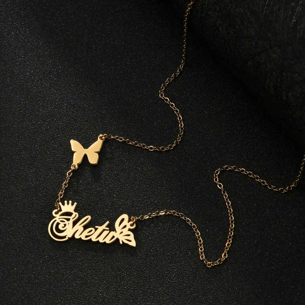 Atoztide Multiple Custom Name Frosted Necklaces Full Stone Butterfly Chain Stainless Steel for Women Pendant Jewelry Gifts