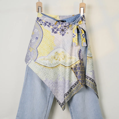 Streetwear Layering Pannier Skirt with Side Tie, Paisley Polka Dot Leopard Print Hem, Multifunctional Apron Skirt for Dresses