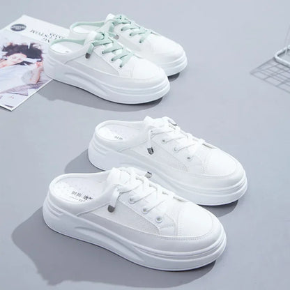 2024 Summer New Baotou Mesh Breathable White Shoes Fashionable Casual Half Slippers Round Toe Women's Sandals NO:M12