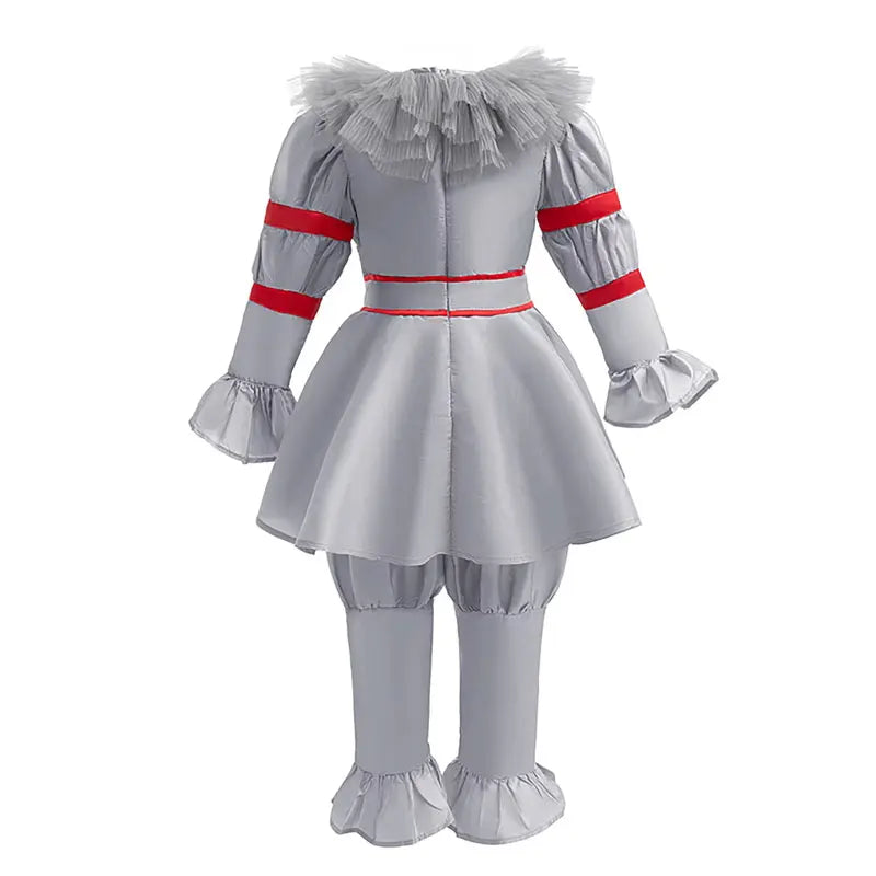 Scary Grey Joker Clown Costume for Kids Horrible Cosplay Dress Set 2026 Halloween Carnival Party Outfit Boys Girls
