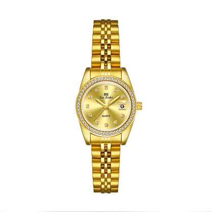 Casual Women's Watches Diamond Circular Calendar Dial Quartz Watch Waterproof Gold Silver Stainless Steel Strap Lady Wristwatch