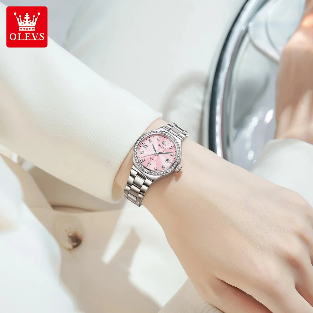 OLEVS 5628 Women Watch Original Elegant Stainless Steel Quartz Watch Waterproof Luminous Date Watches For Women Gifts Reloj