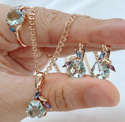 Wbmqda Light Green Stone Flower Shape Earrings For Women 585 Rose Gold Color Fashion Holiday Jewelry Accessories
