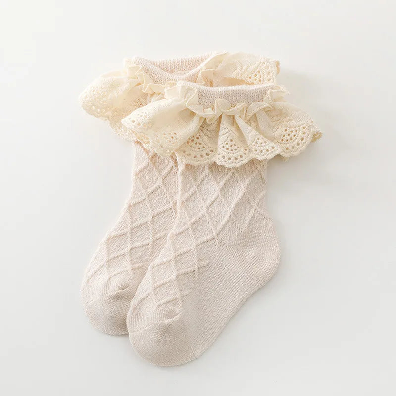 Korean Kids Soft Fashion Floral Princess Socks Baby Middle Tube Stockings Long Socks Infant Toddler Children Girls Casual Socks